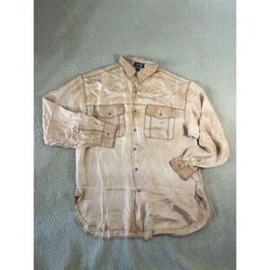 Gooch Silk Button Up Shirt Men's Medium Tan Long Sleeve Casual Beach Vacation